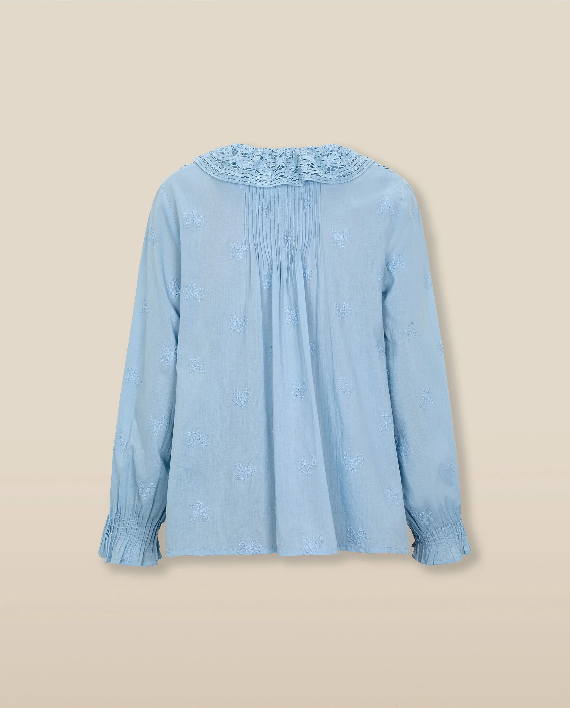 KAIRA | Pale Blue Embroidered Cotton Ruffle Blouse - Image 7