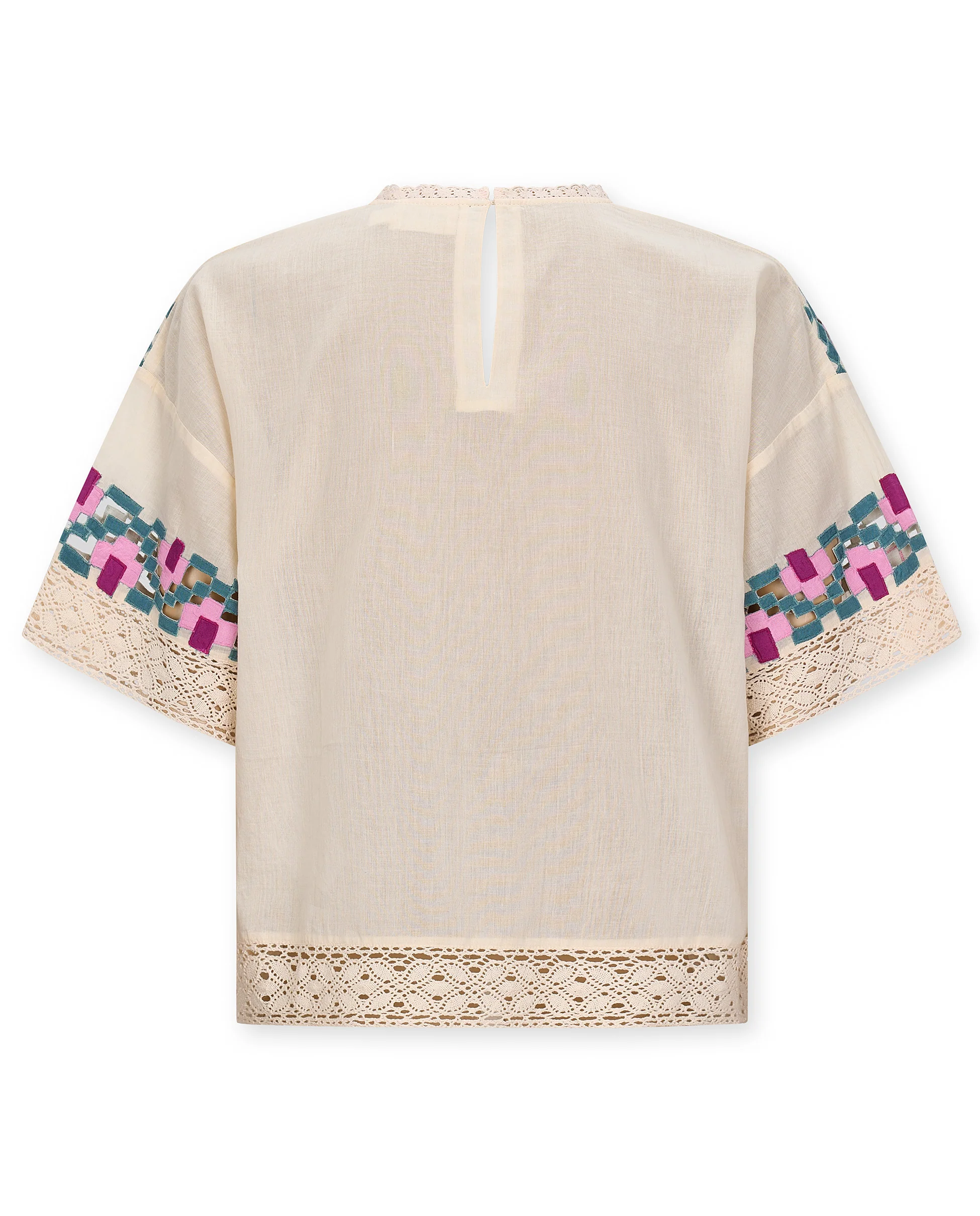 KALINDA | Cream Geometric-Embroidered Cotton Blouse - Image 6