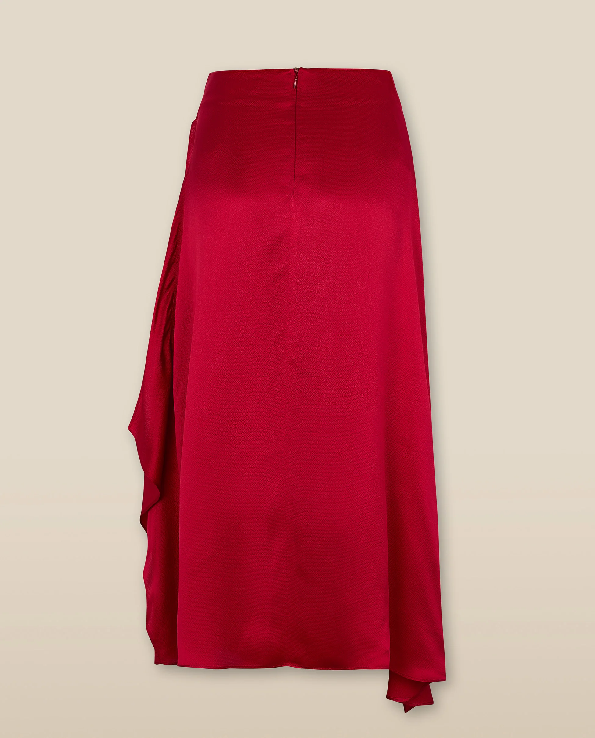LETIZIA | Crimson Red Asymmetric Silk Skirt - Image 5