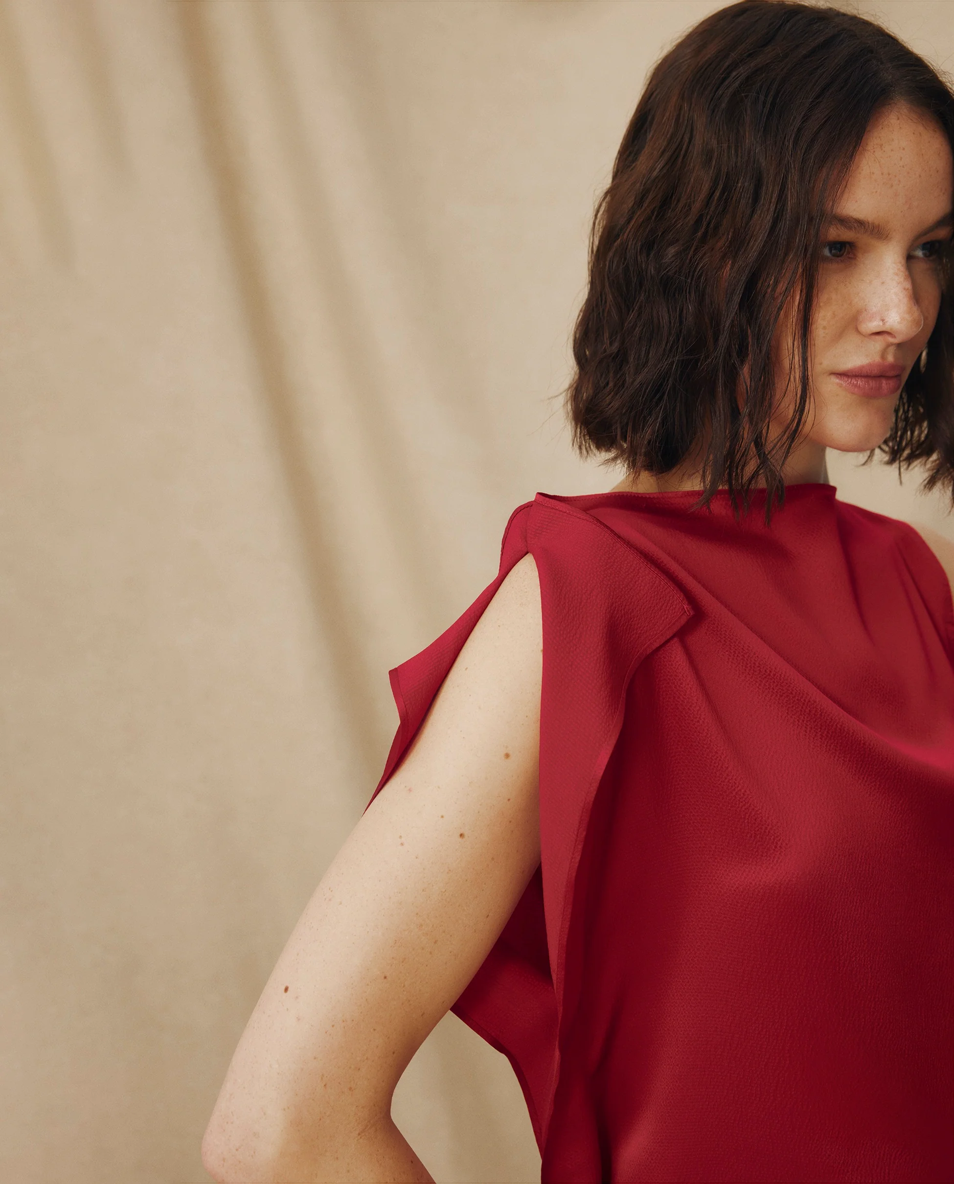 LETIZIA | Crimson Red Asymmetric Silk Top - Image 3