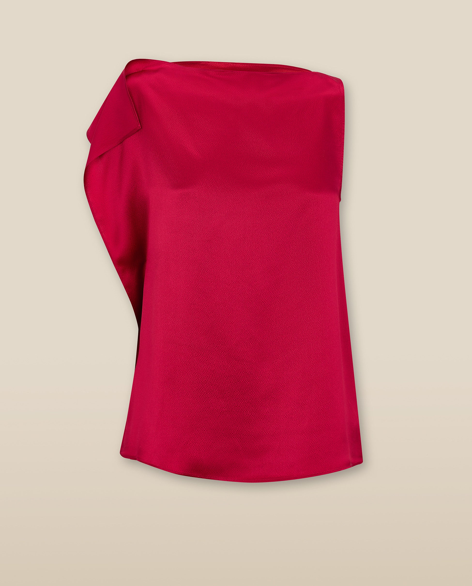 LETIZIA | Crimson Red Asymmetric Silk Top - Image 4