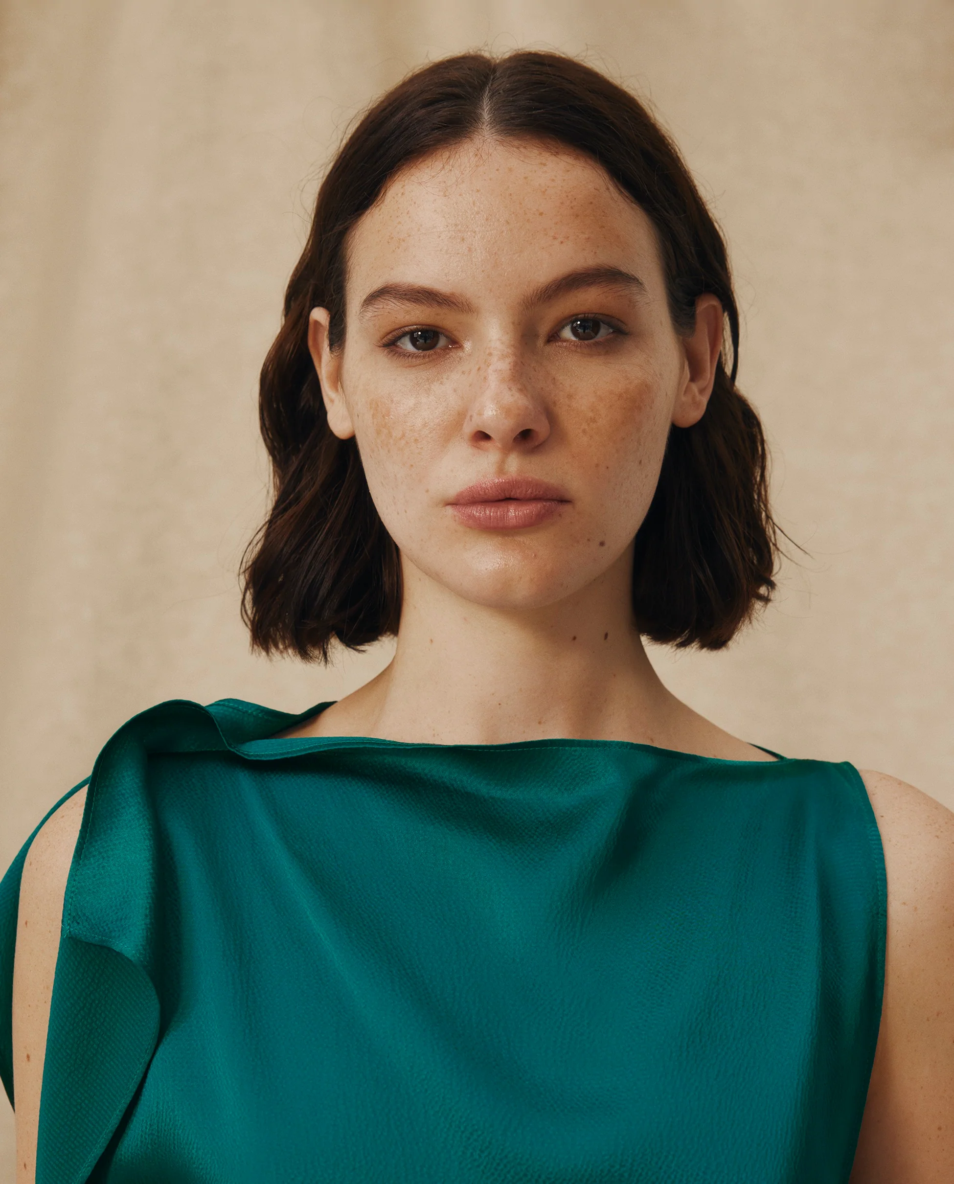 LETIZIA | Emerald Green Asymmetric Silk Top - Image 3