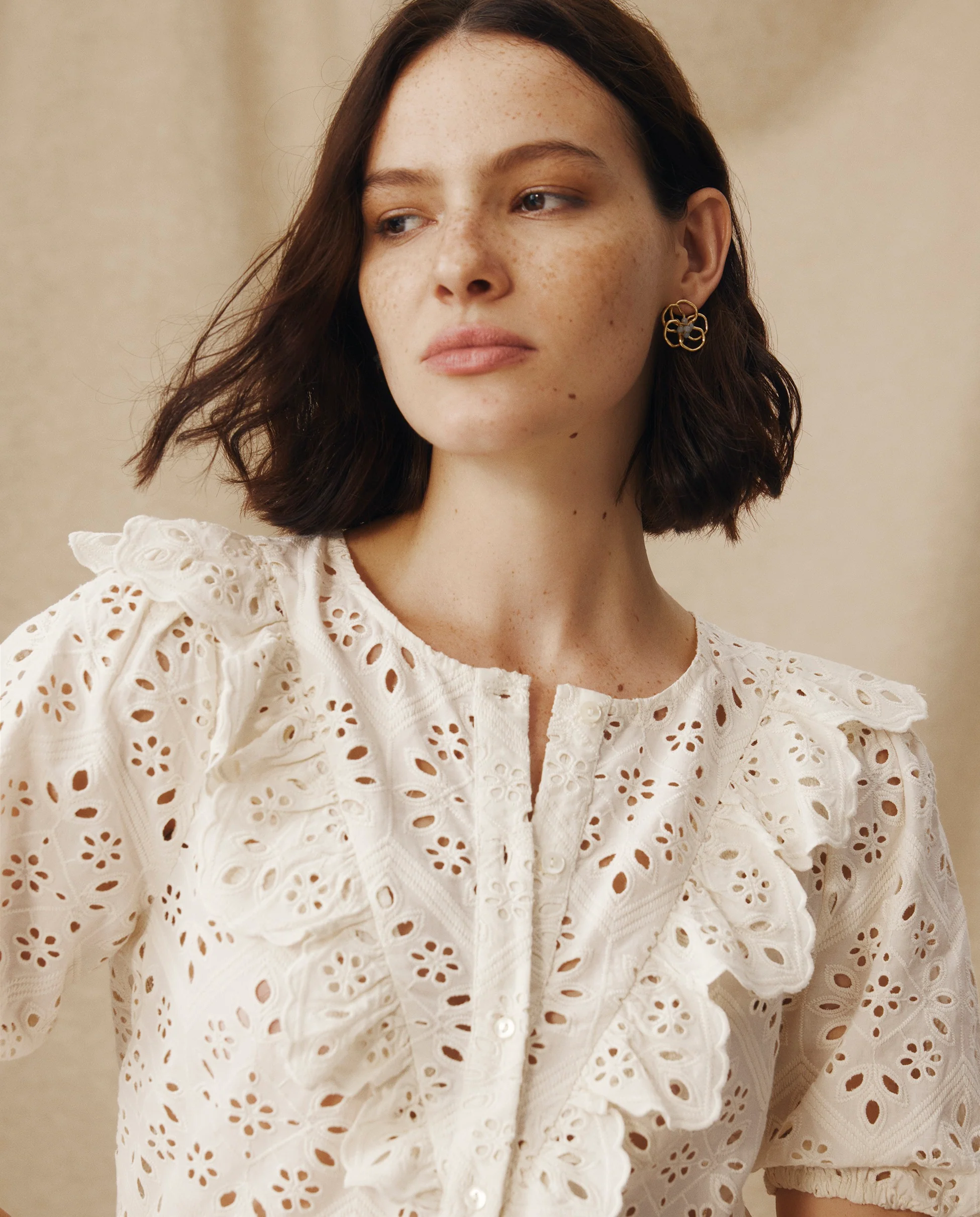 LILI | Ecru Broderie Anglaise Ruffle Blouse - Image 2