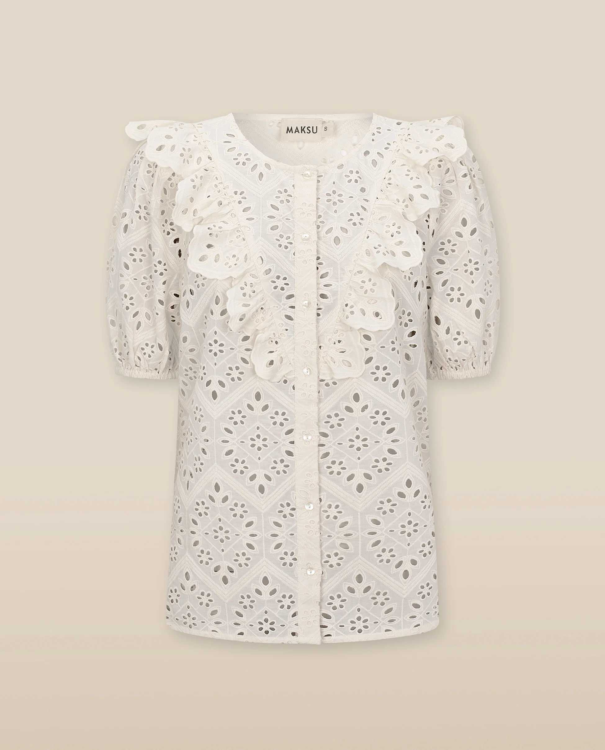 LILI | Ecru Broderie Anglaise Ruffle Blouse - Image 4