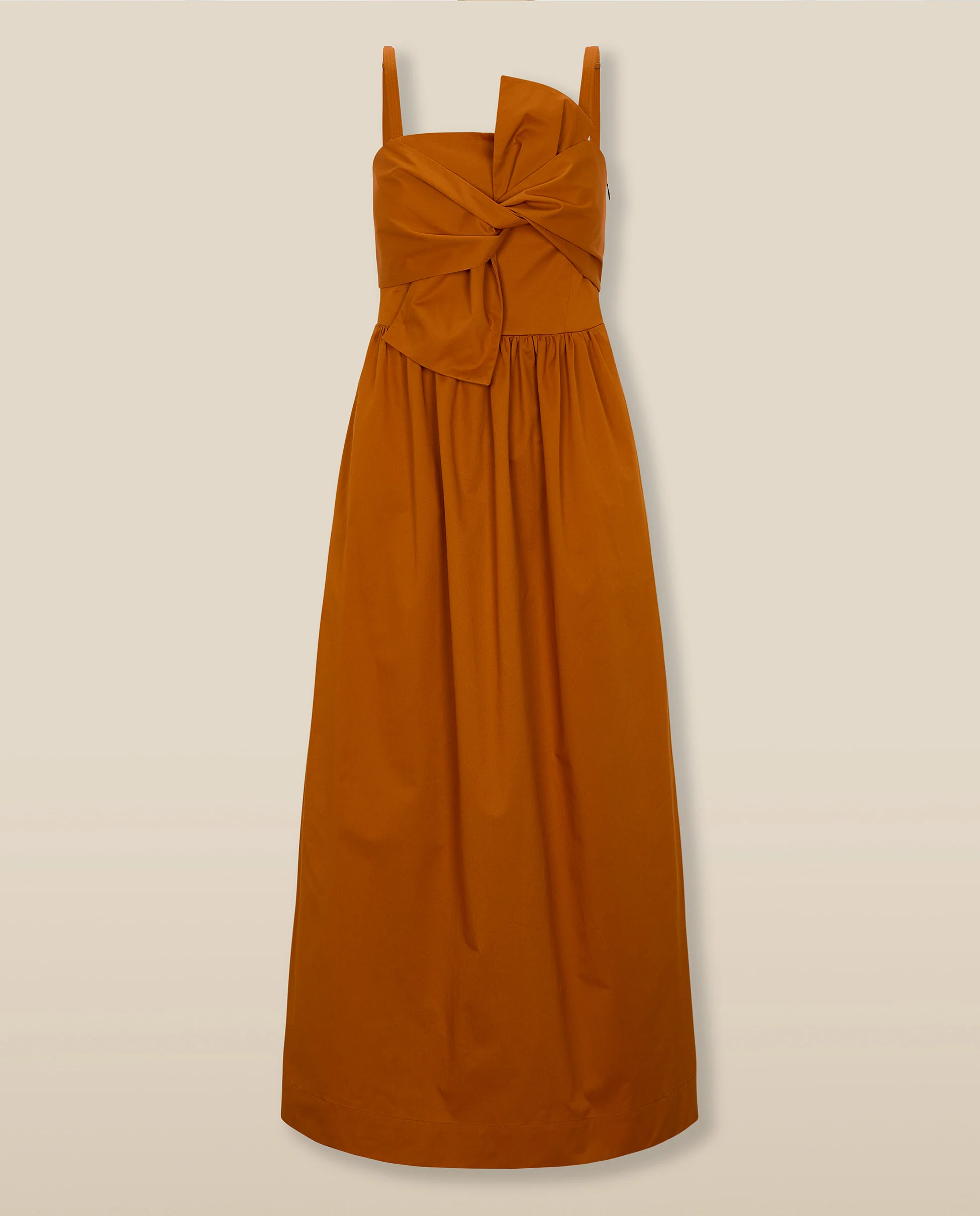 LUCILA | Burnt Orange Tie Front Cotton Midi Dress - Image 4