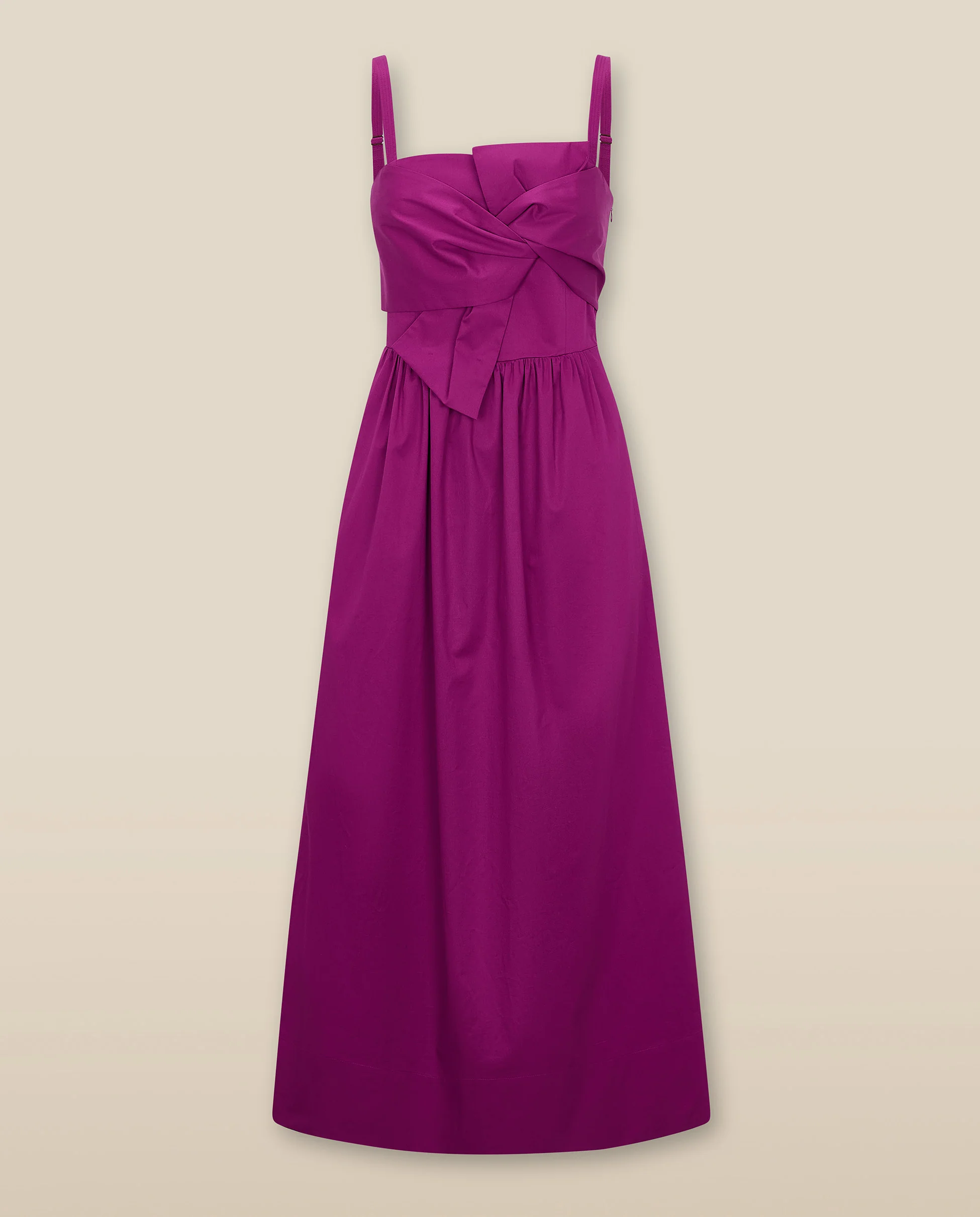 LUCILA | Fuchsia Pink Tie Front Cotton Midi Dress - Image 4