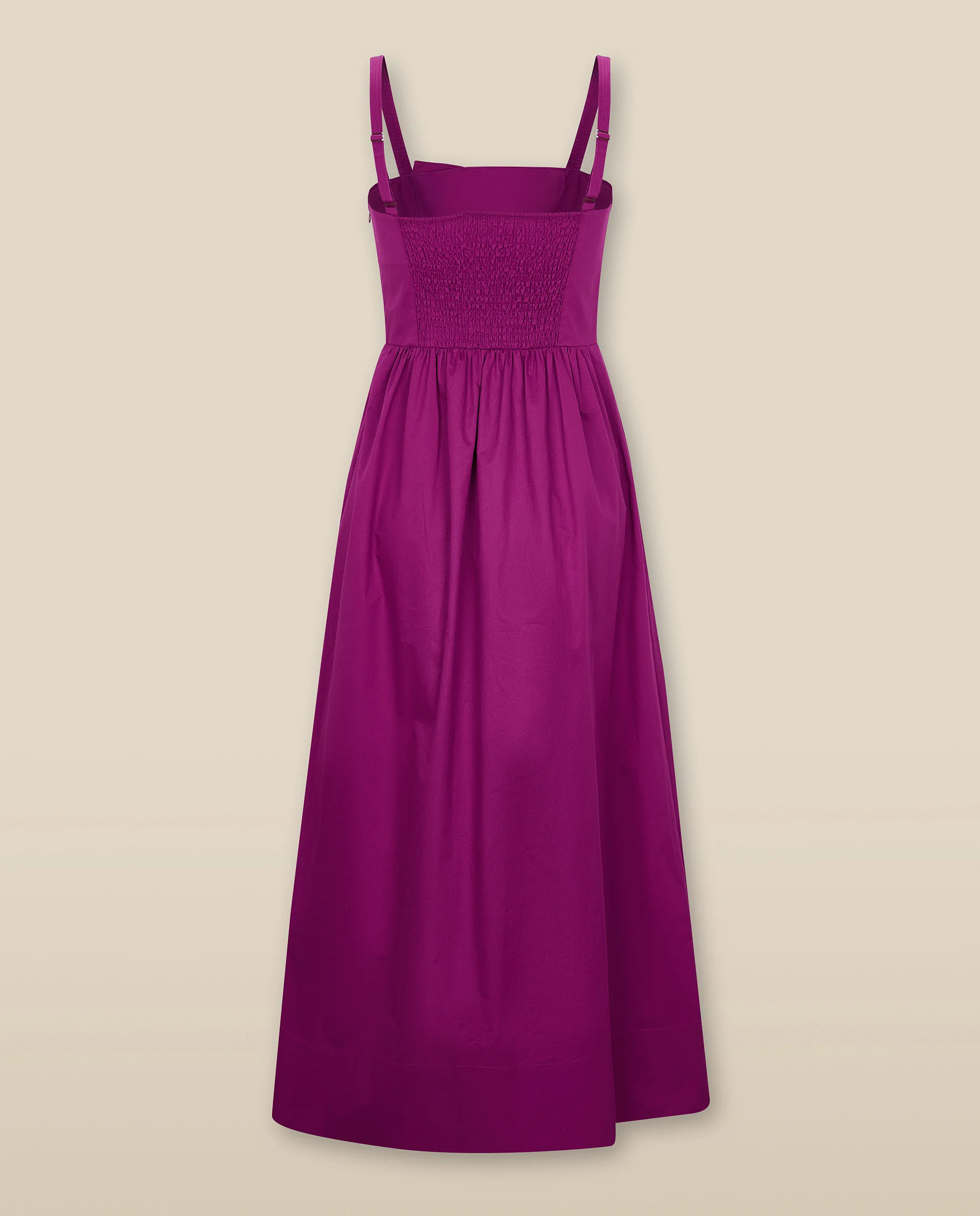 LUCILA | Fuchsia Pink Tie Front Cotton Midi Dress - Image 5