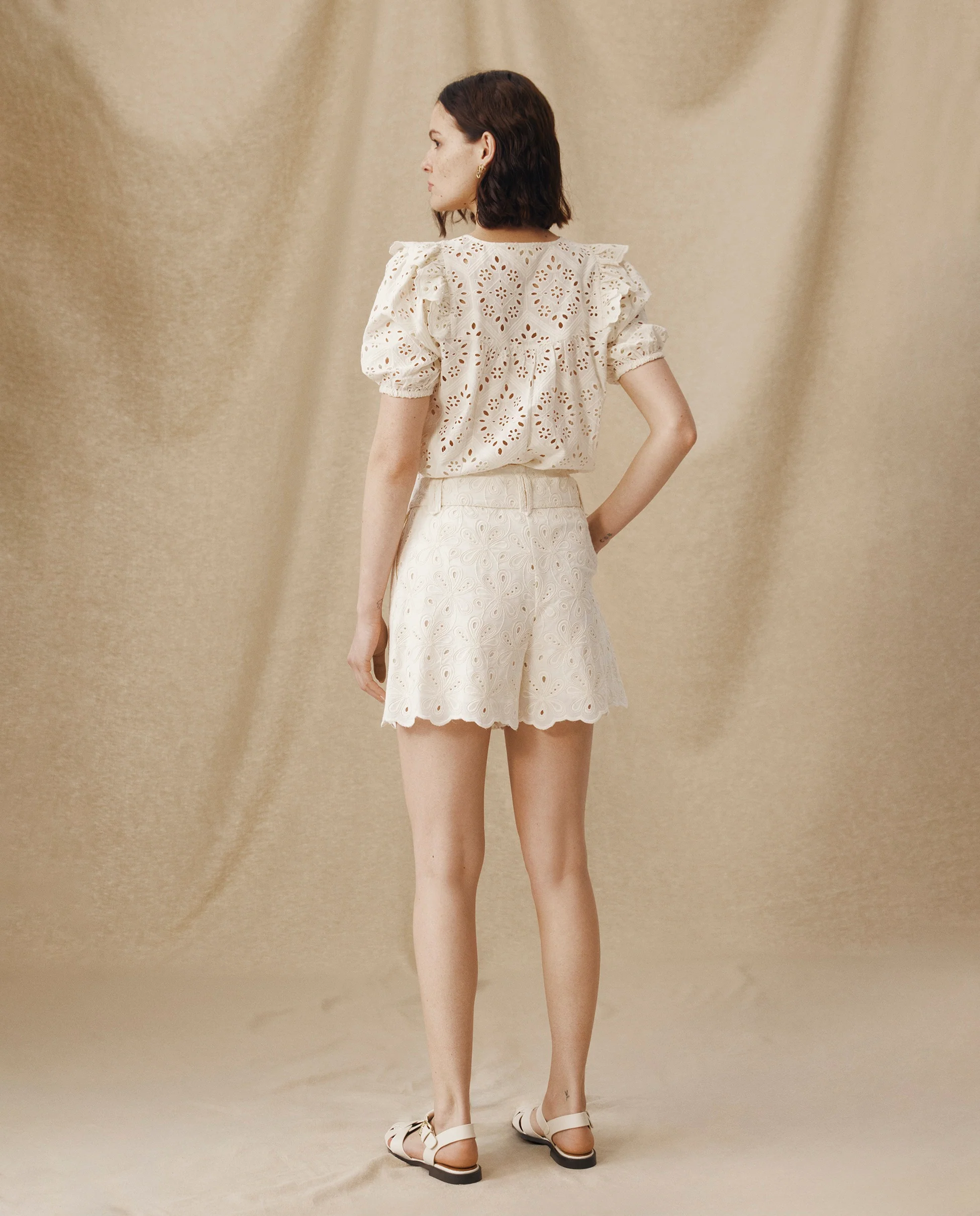 LULU | Ecru Broderie Anglaise Cotton Tie Front Shorts - Image 3