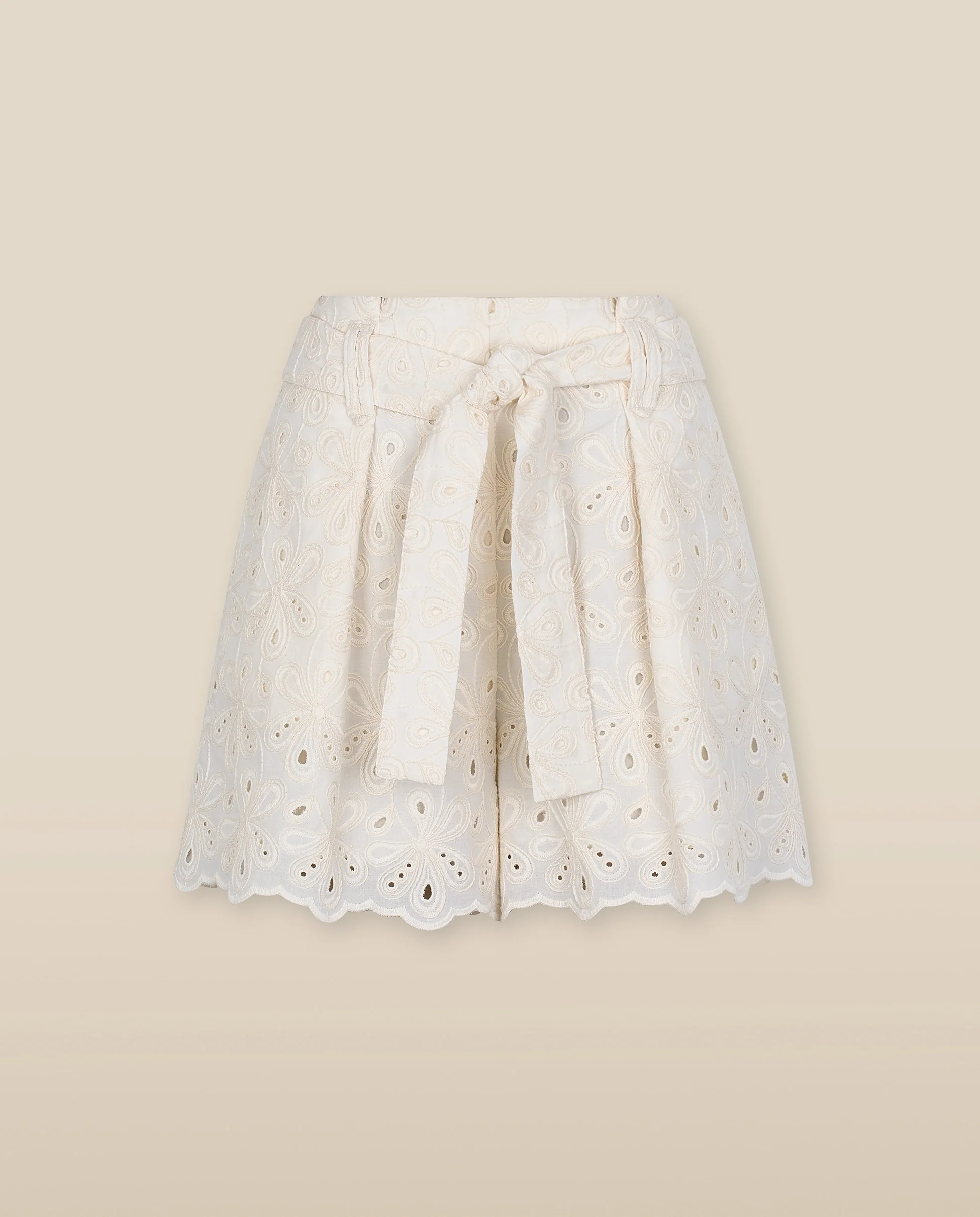 LULU | Ecru Broderie Anglaise Cotton Tie Front Shorts - Image 4