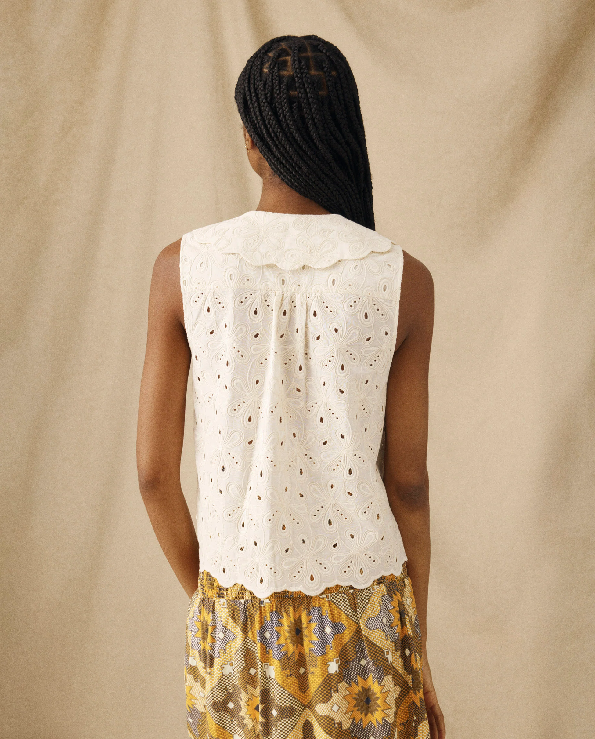 LULU | Ecru Broderie Anglaise Cotton Tie Front Top - Image 4