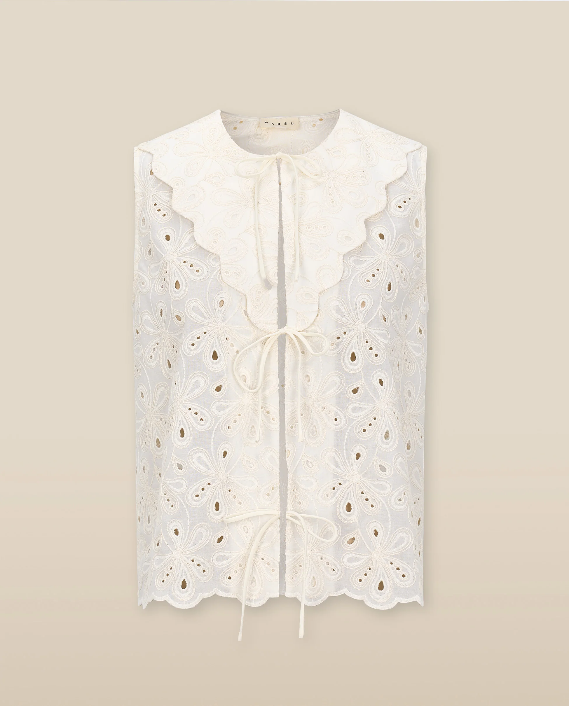 LULU | Ecru Broderie Anglaise Cotton Tie Front Top - Image 5