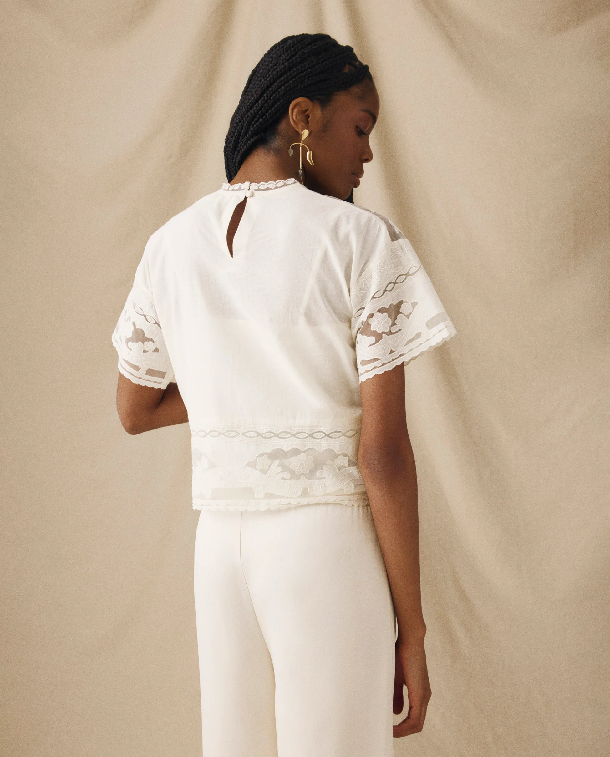 MONISHA | Ivory Floral Embroidered Blouse - Image 3