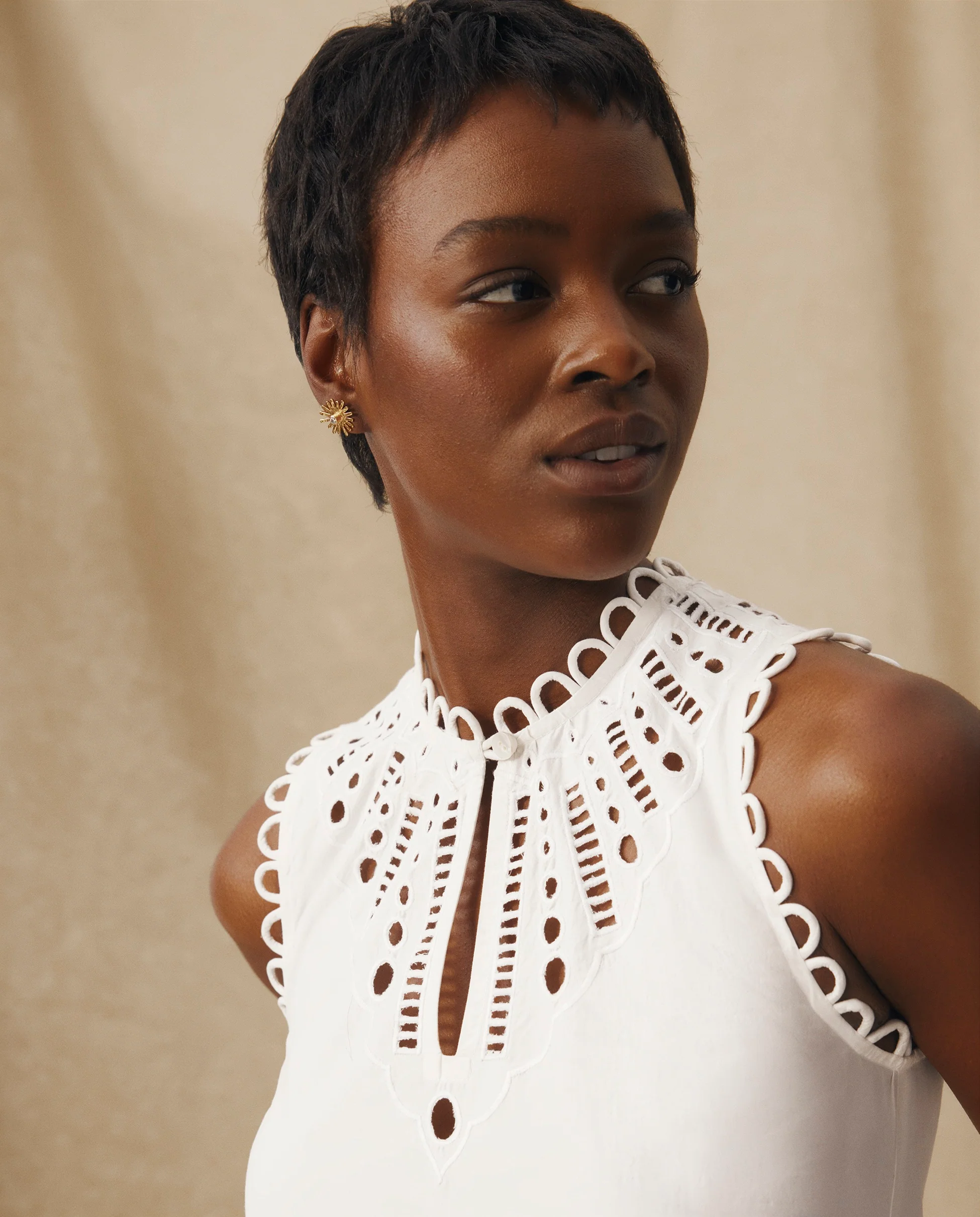 ORNELLA | White Broderie Cut-Out Cotton Short Dress - Image 5