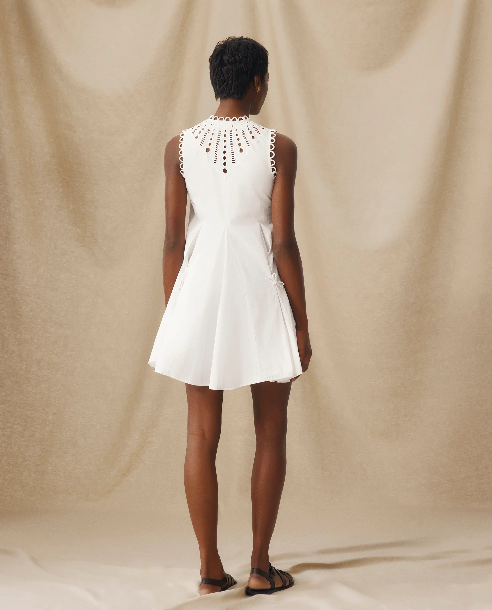 ORNELLA | White Broderie Cut-Out Cotton Short Dress - Image 7