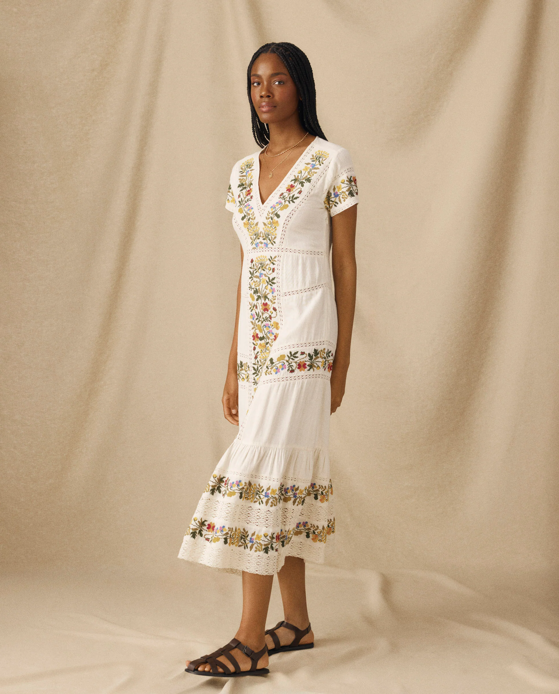 RASHANA | Ecru Lace Floral Embroidered Tunic - Image 2