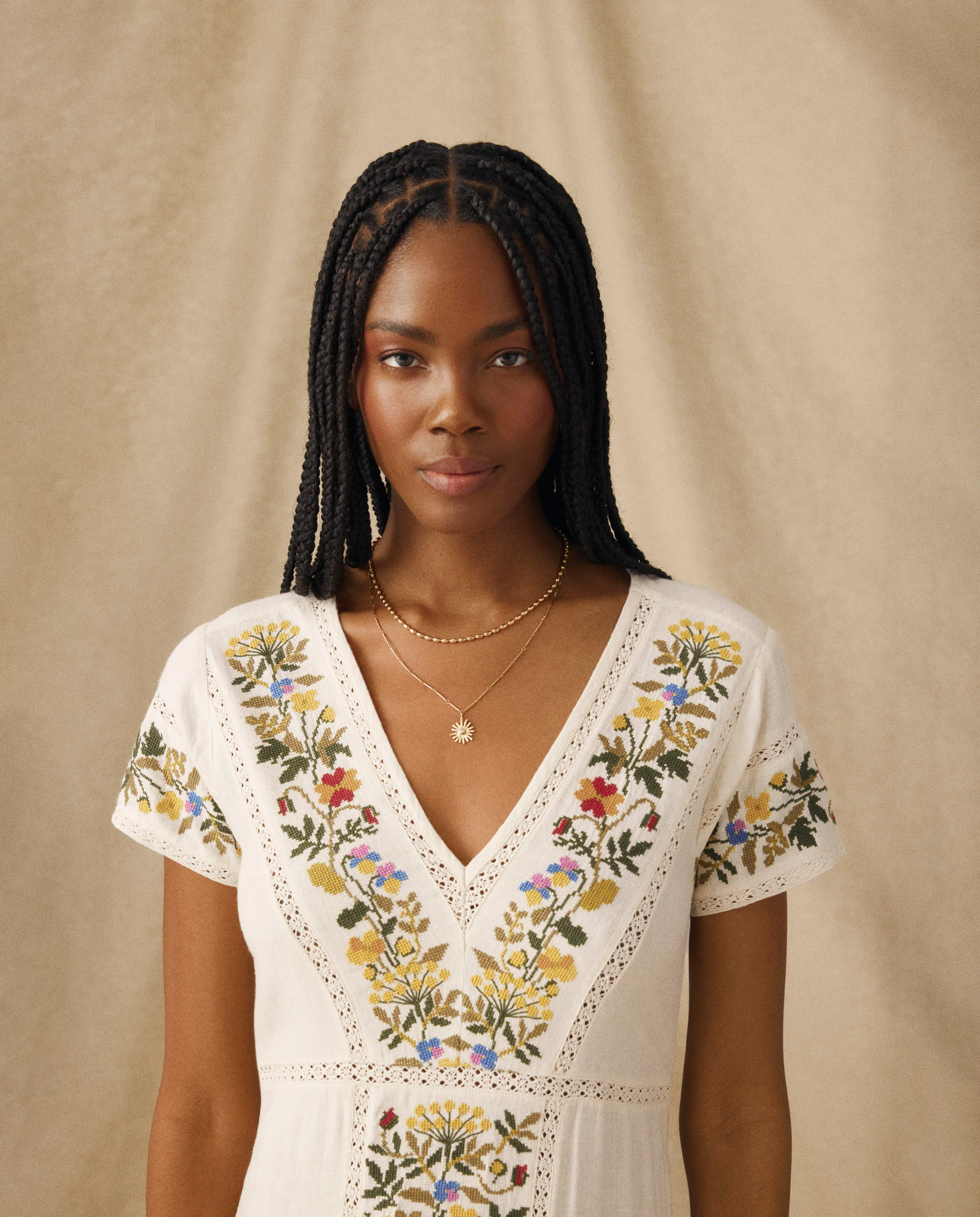 RASHANA | Ecru Lace Floral Embroidered Tunic - Image 3