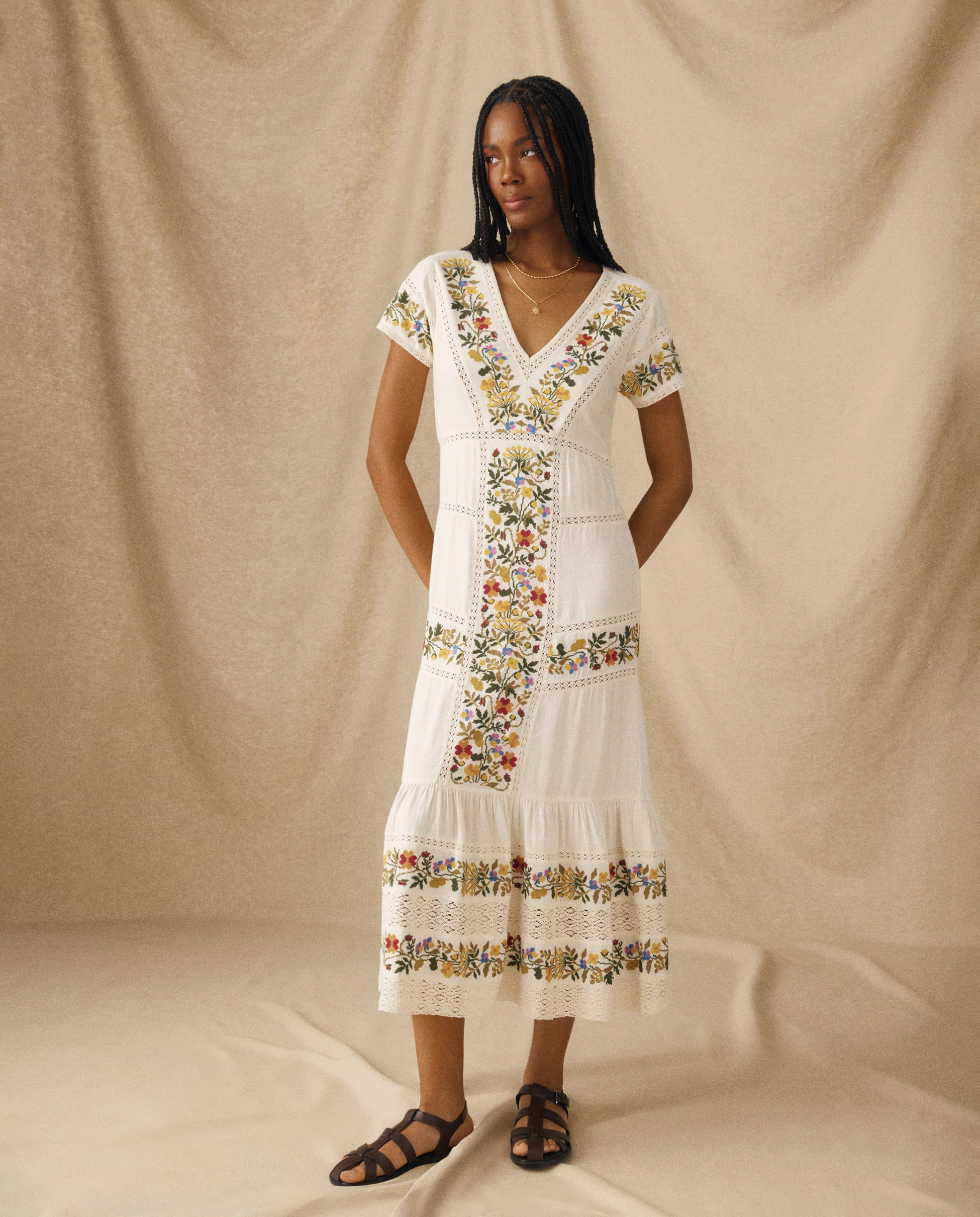 RASHANA | Ecru Lace Floral Embroidered Tunic - Image 4