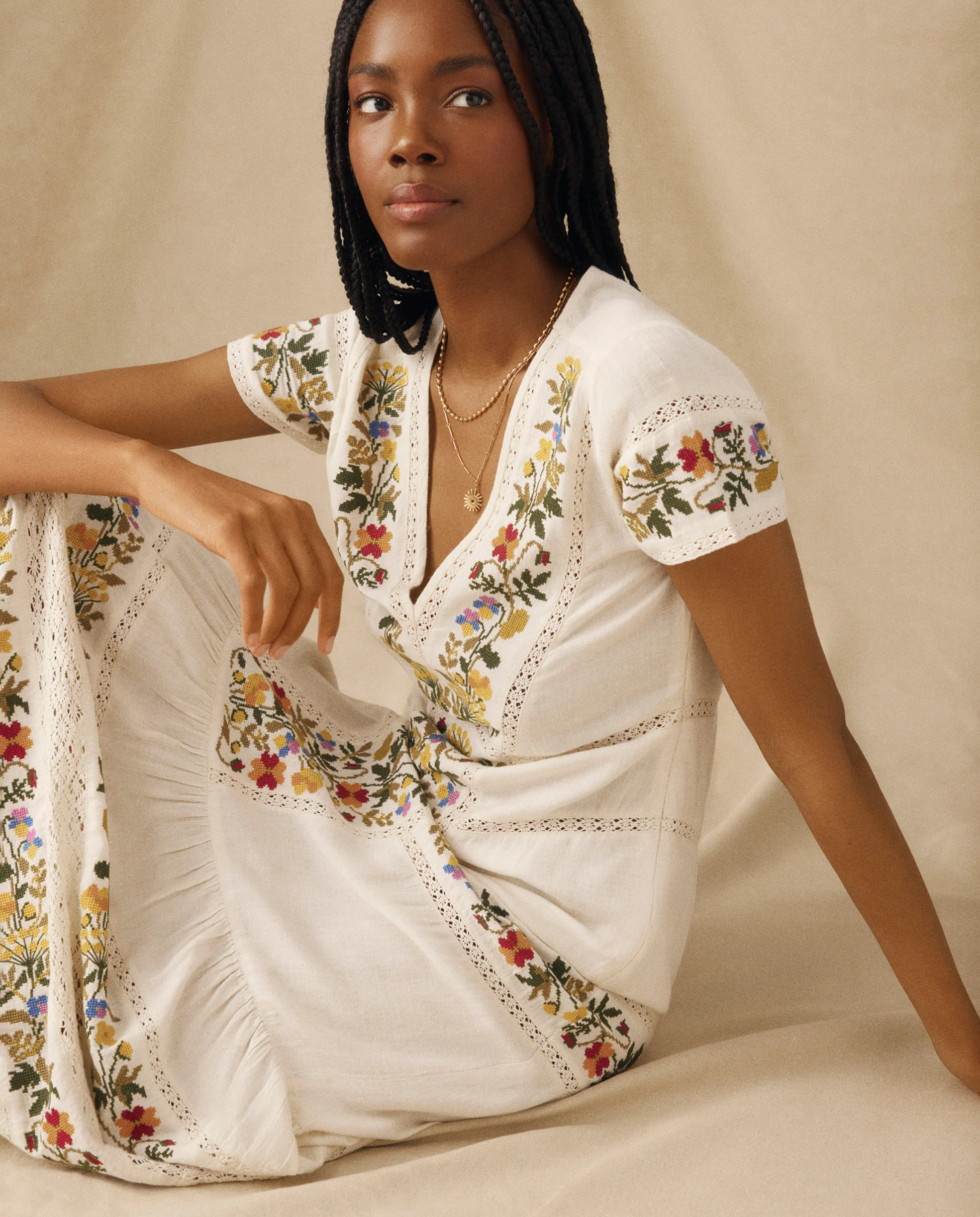 RASHANA | Ecru Lace Floral Embroidered Tunic - Image 6
