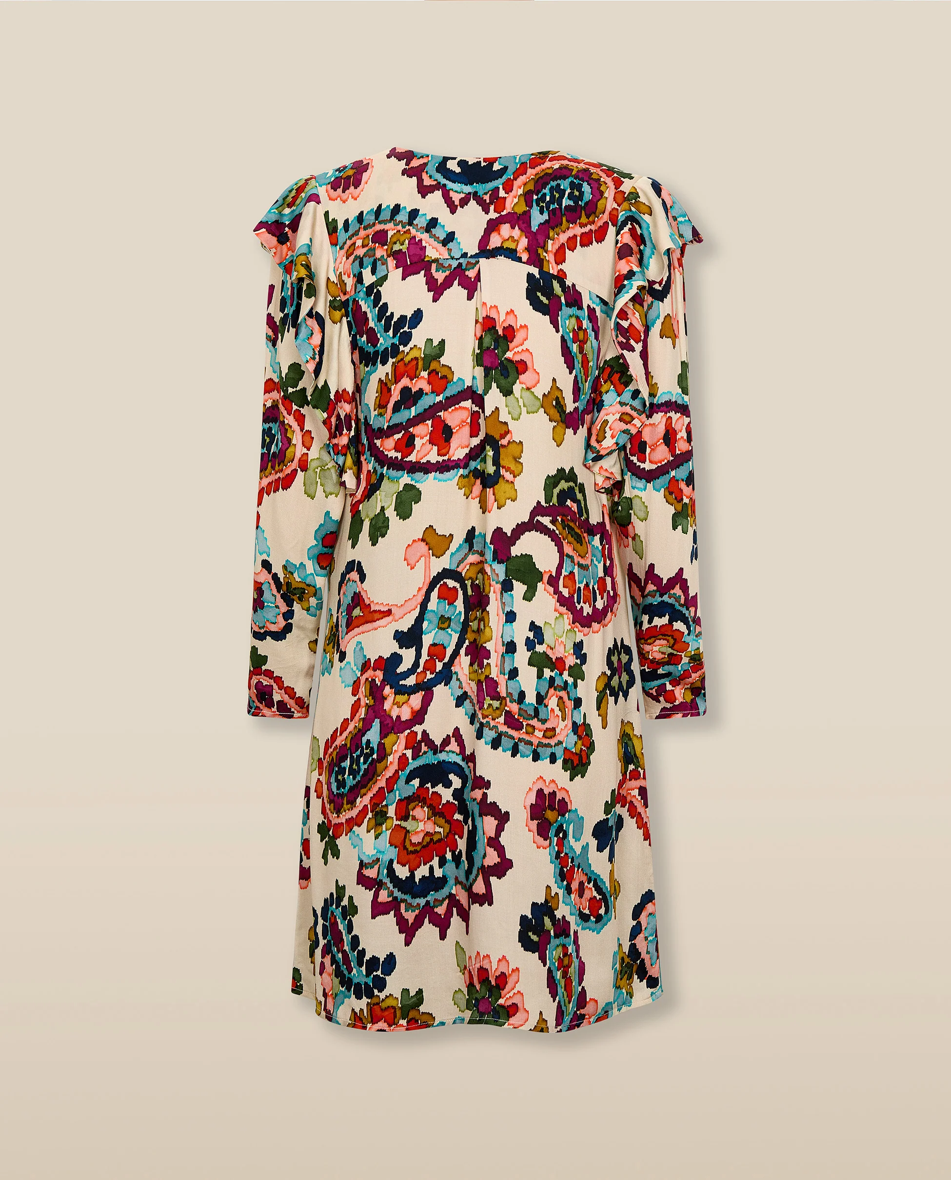 SALENA | Cream Multi Ruche Detail V-Neck Short Dress - Image 7