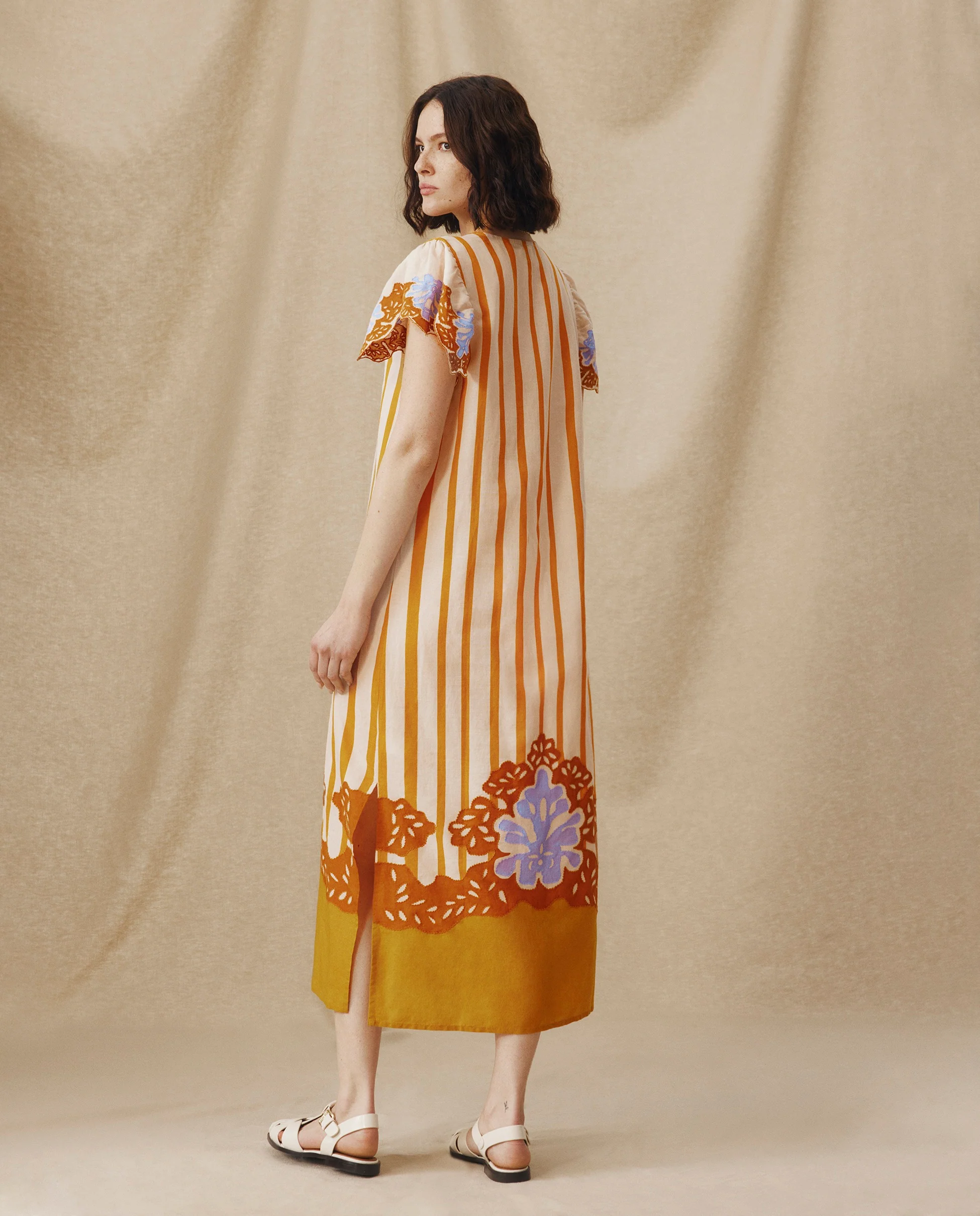 SANDHIKA | Ochre Yellow Multi Embroidered Linen-Cotton Tunic - Image 4