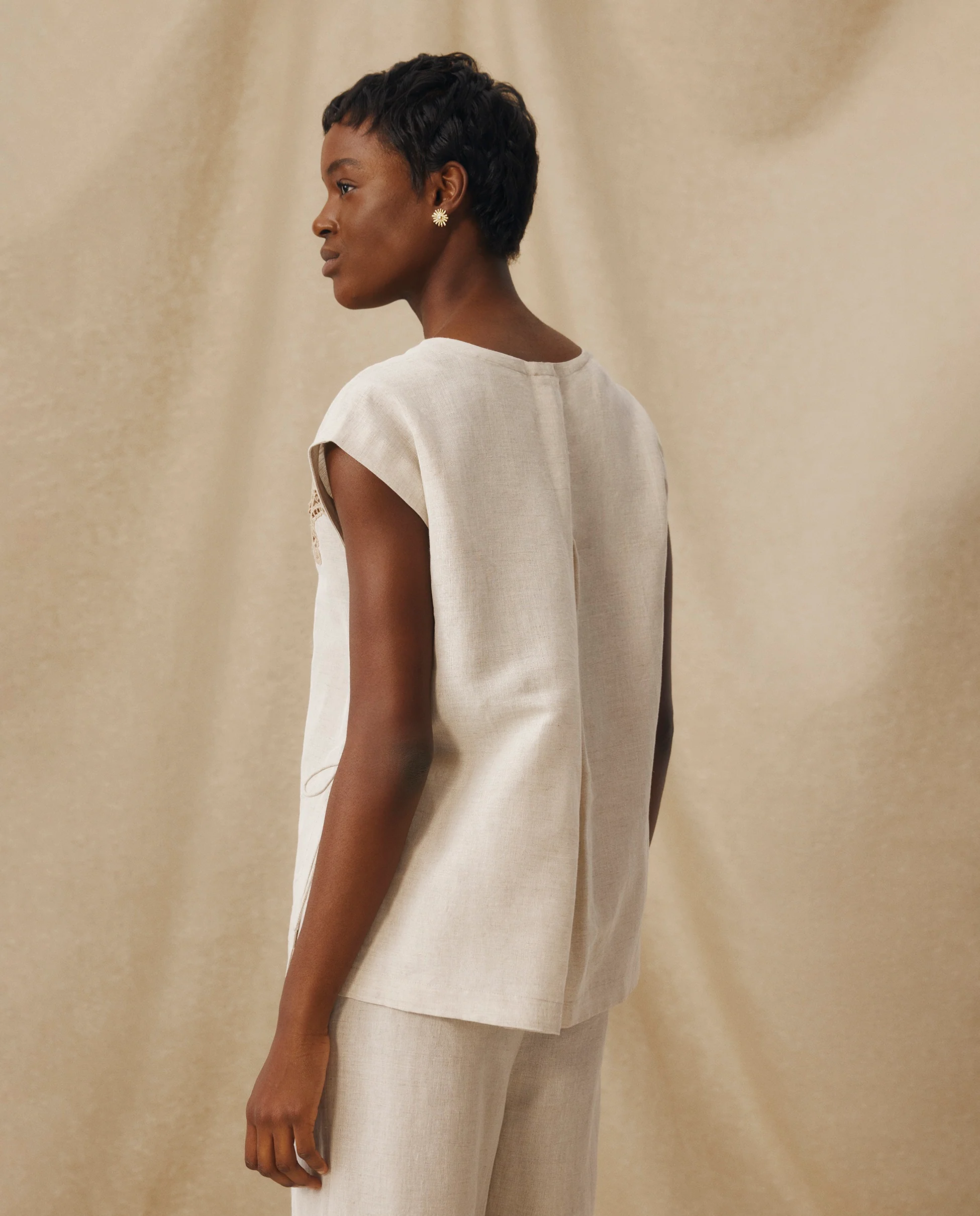 SOMA | Beige Embroidered Cotton-Linen Blouse - Image 5