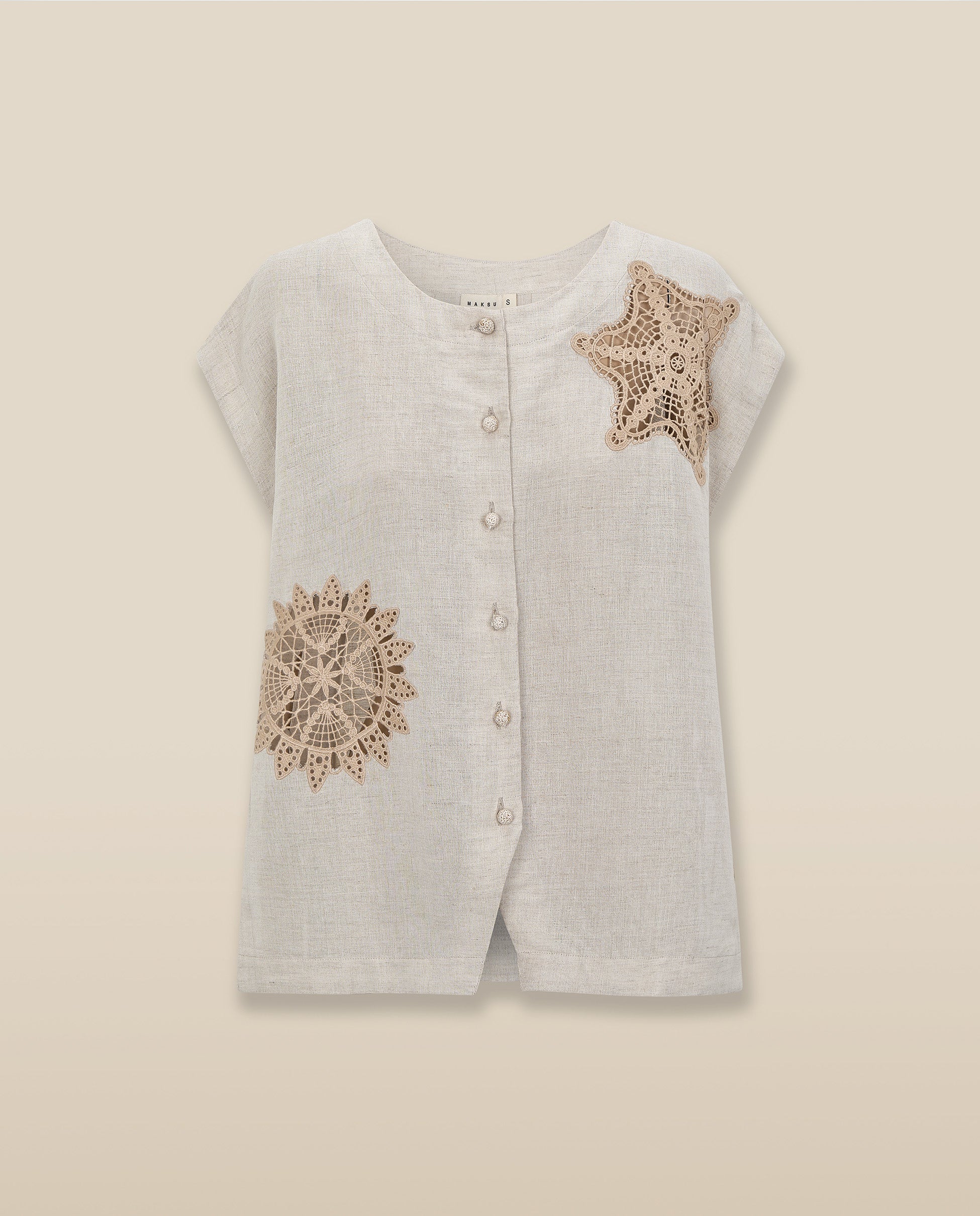 SOMA | Beige Embroidered Cotton-Linen Blouse - Image 6