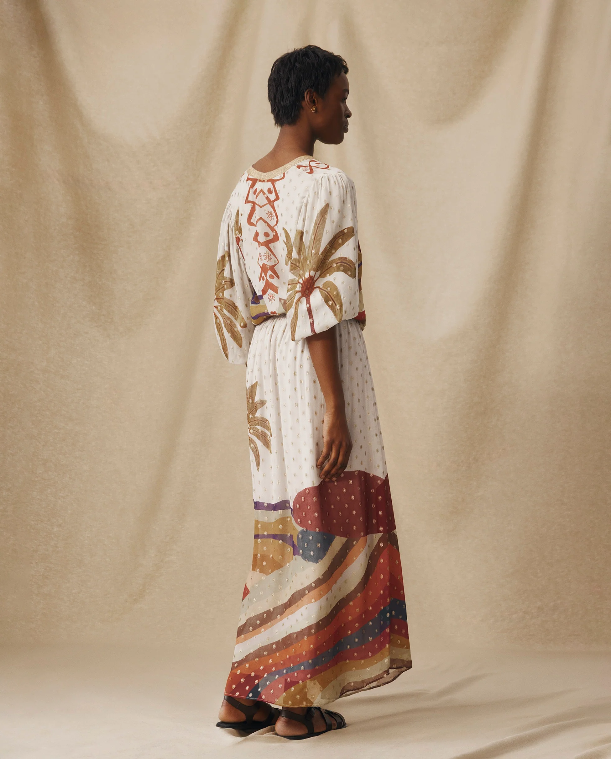 VEDHA | Ecru Multi Palm Printed Blouse - Image 3