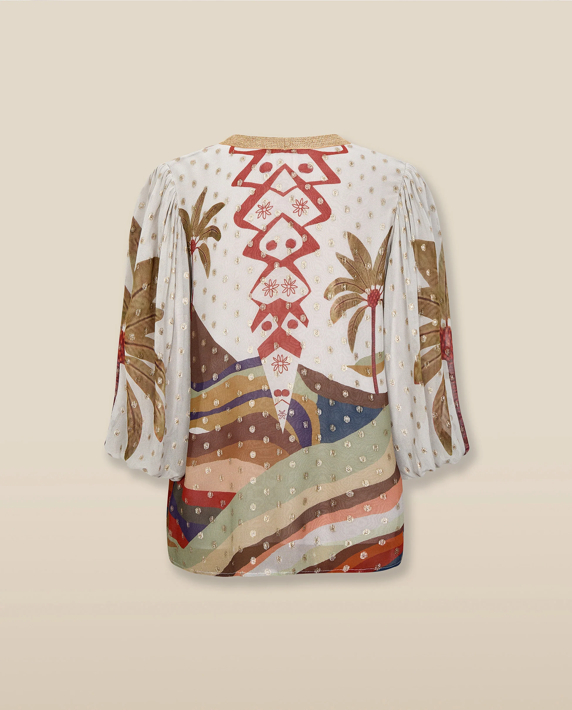 VEDHA | Ecru Multi Palm Printed Blouse - Image 5