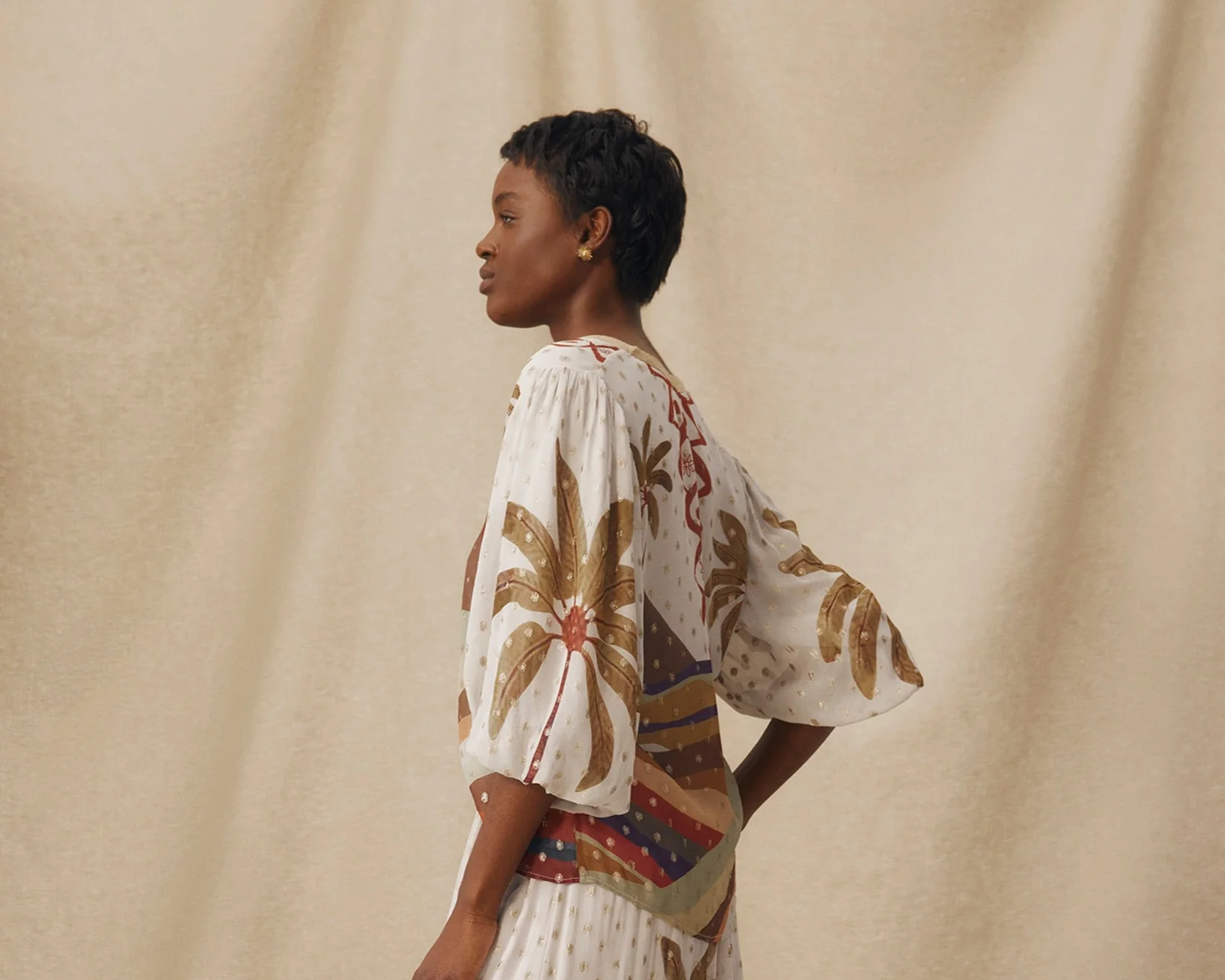 VEDHA | Ecru Multi Palm Printed Skirt - Image 4