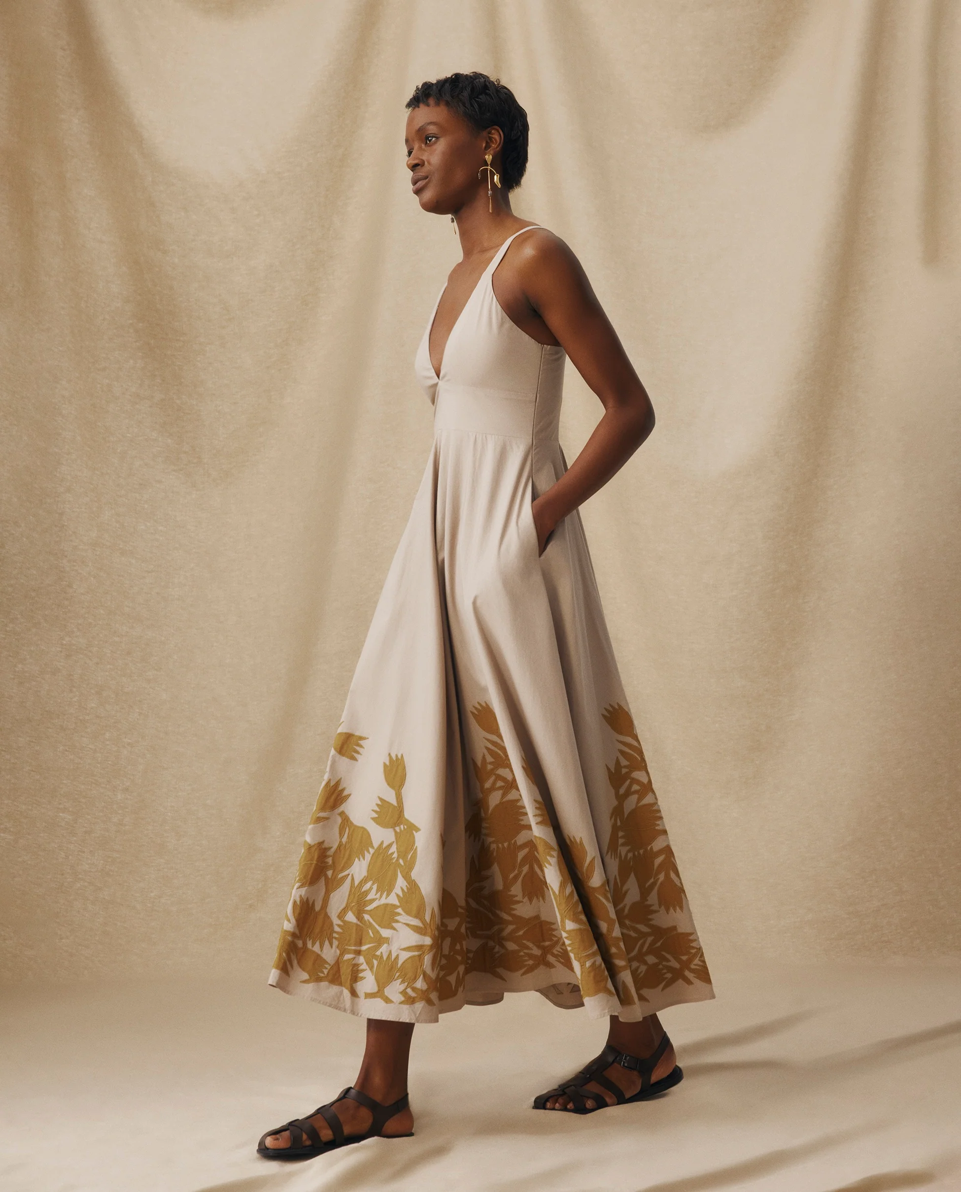 YUKTA | Stone Grey Embroidered Midi Dress - Image 3