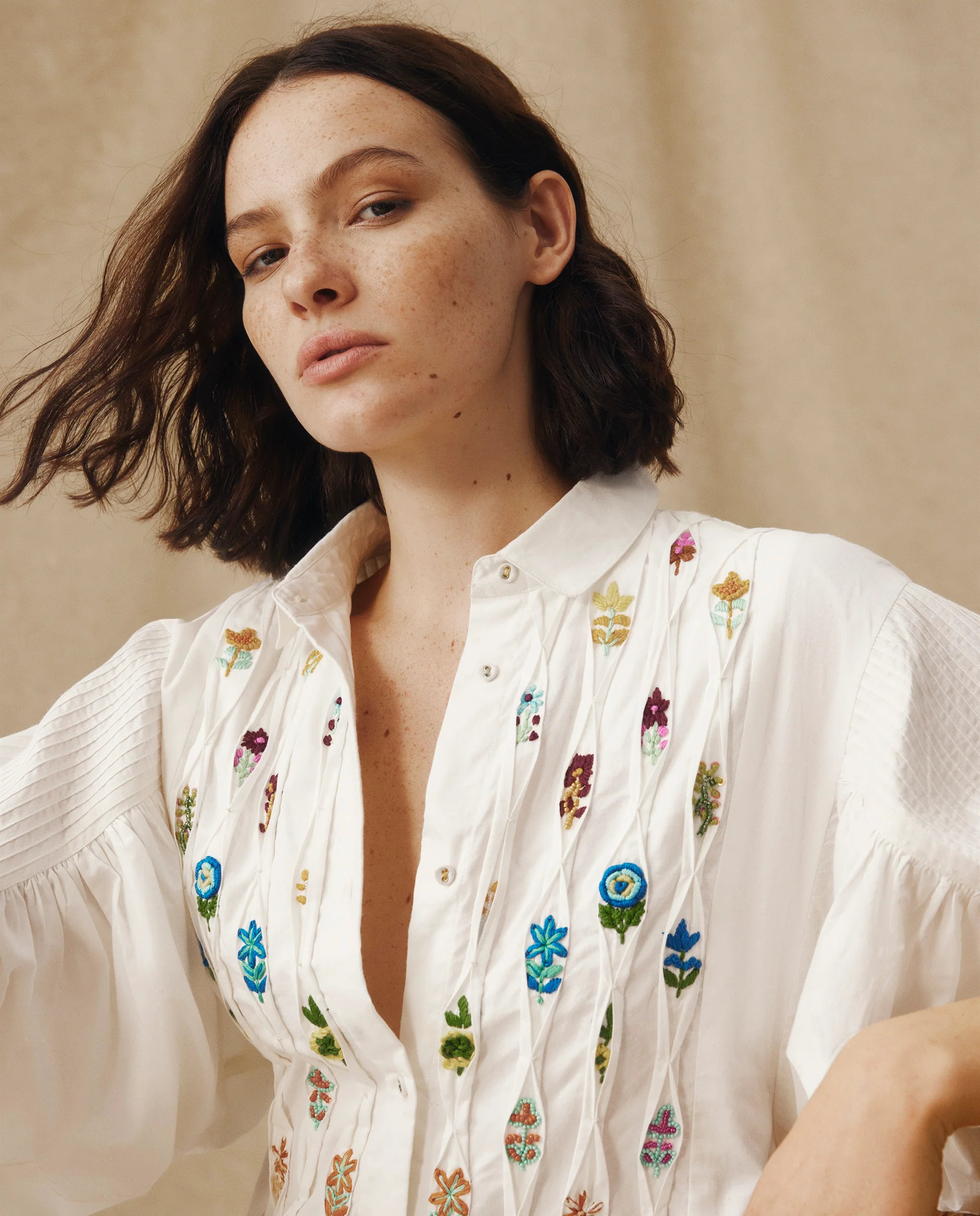 ZULIKA | White Embroidered Floral Motifs Cotton Midi Dress - Image 4
