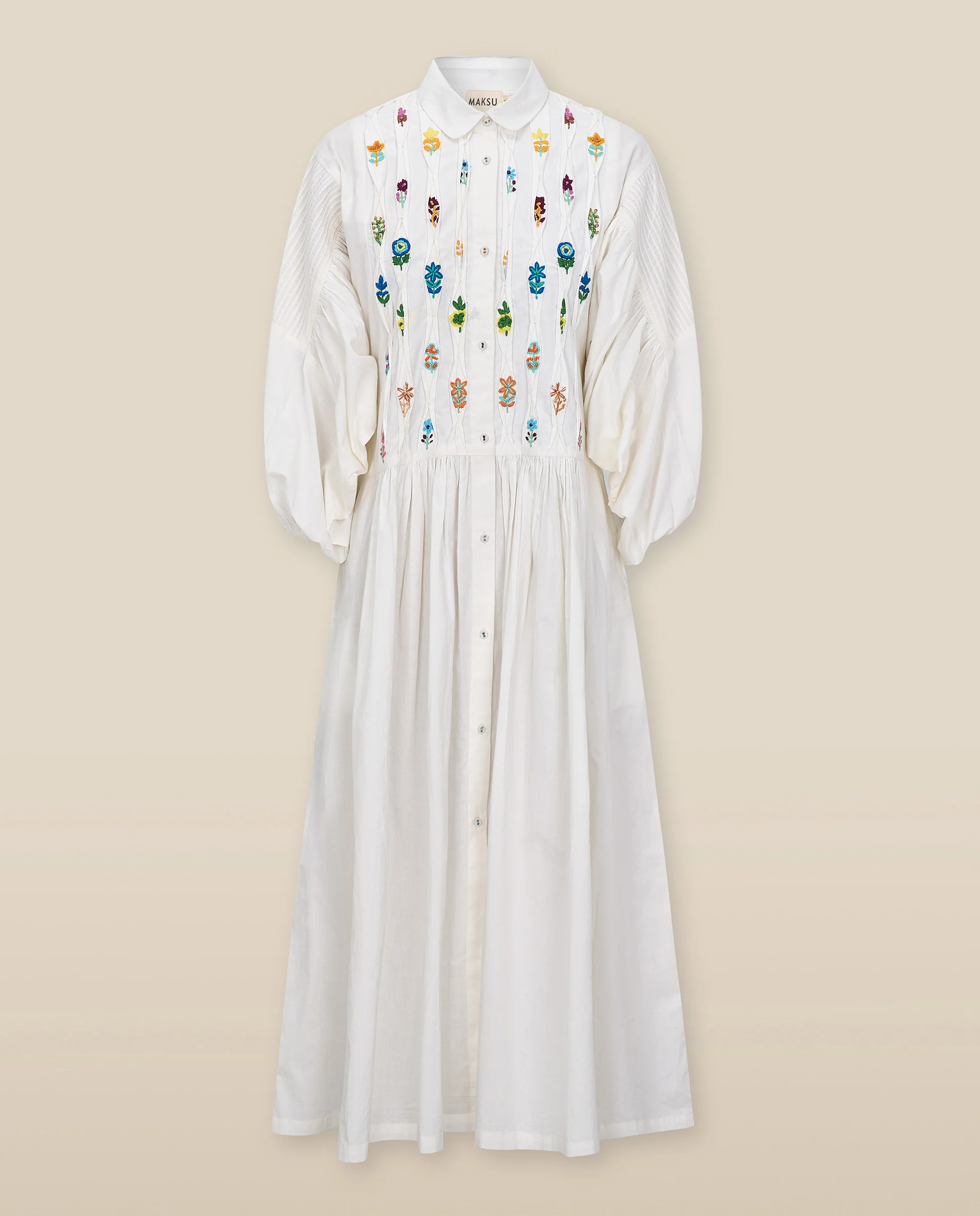 ZULIKA | White Embroidered Floral Motifs Cotton Midi Dress - Image 7