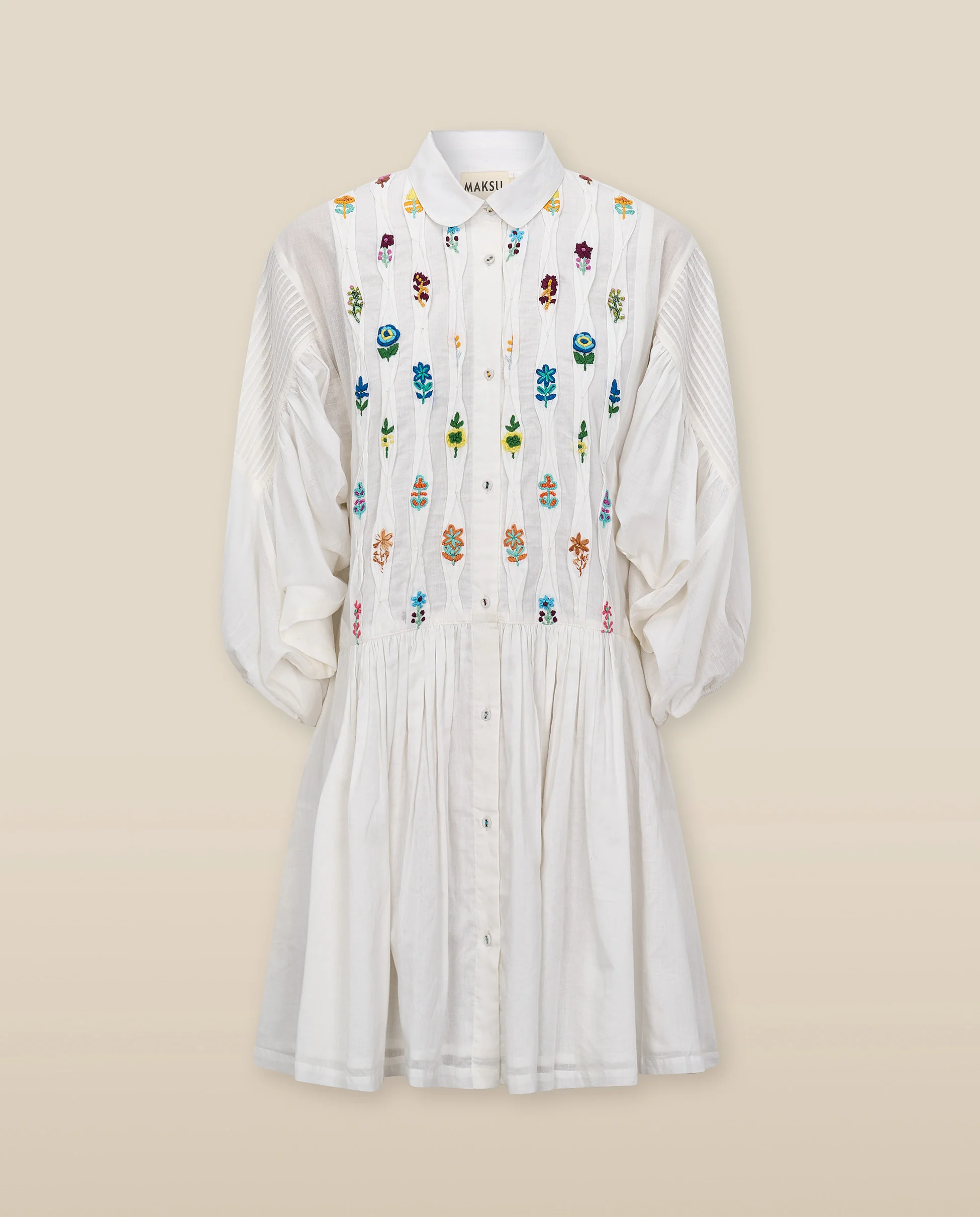 ZULIKA | White Embroidered Floral Motifs Cotton Short Dress - Image 7