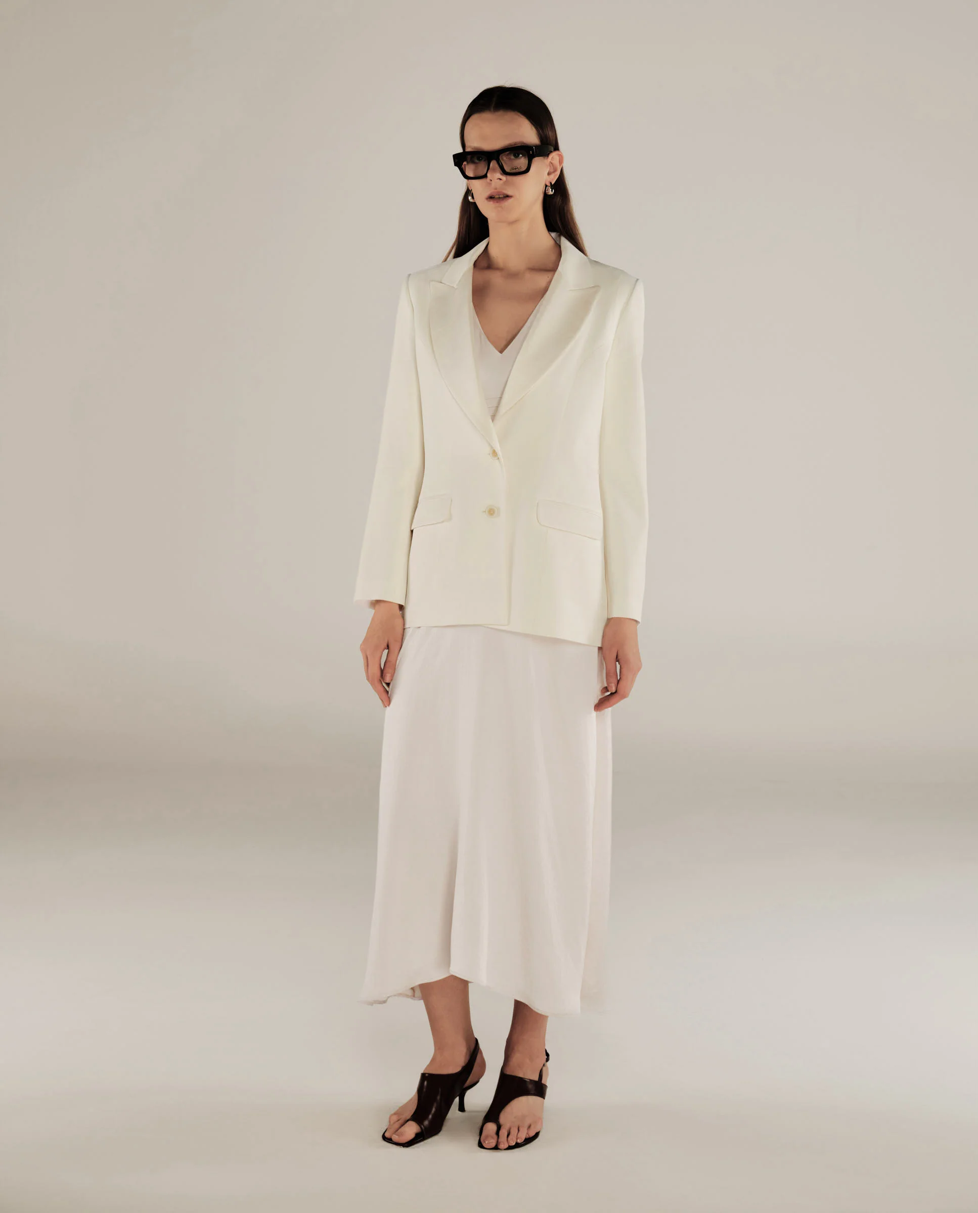 YUKTA | Ivory Pleat Front Satin Midi Dress - Image 5