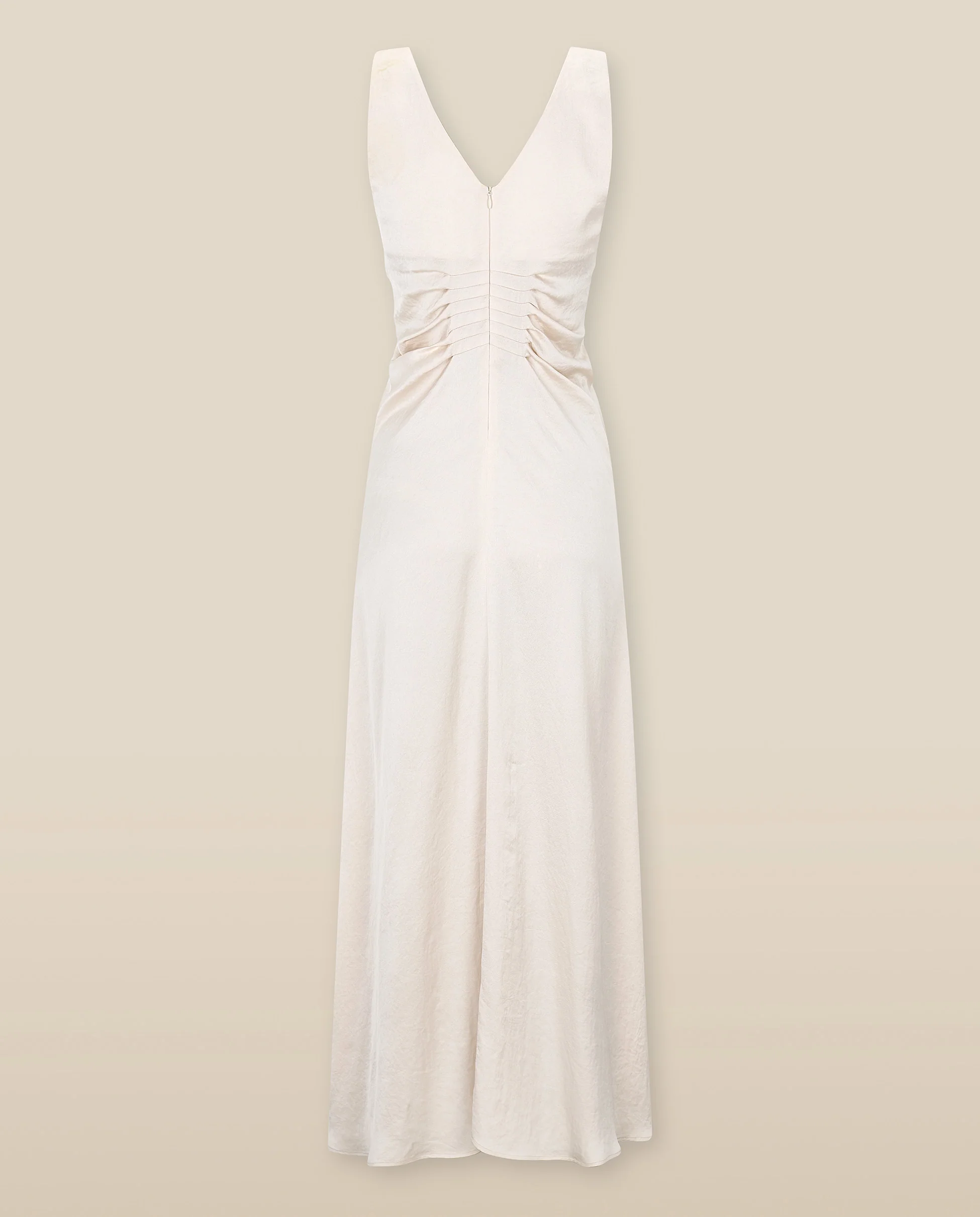 YUKTA | Ivory Pleat Front Satin Midi Dress - Image 6