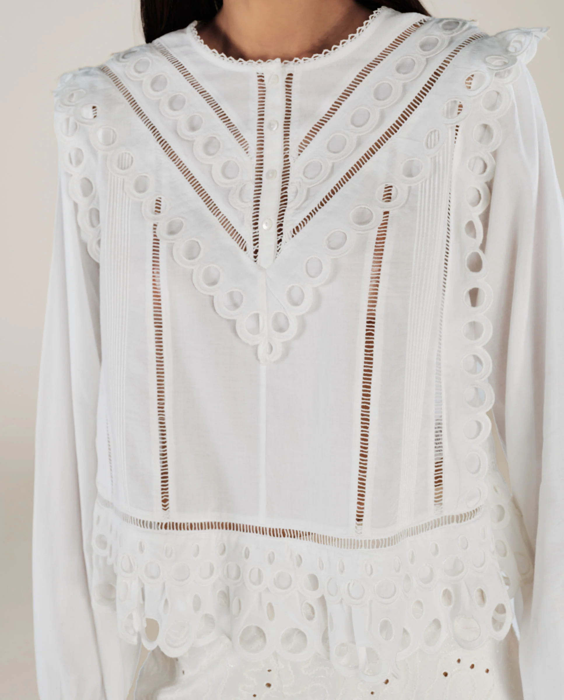 ZOYA | White Embroidery Detail Cotton Blouse - Image 3